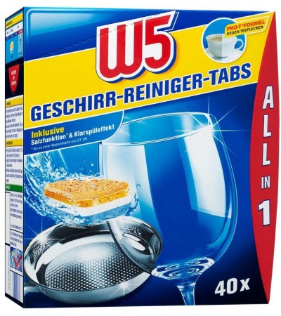 W5 Dishwasher Tablets, All-in-One, Pack of 40