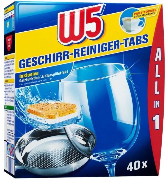 W5 Dishwasher Tablets, All-in-One, Pack of 40