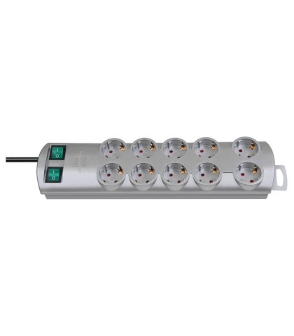 Brennenstuhl Primera-Line, 10 Way Power Strip with 2 Switches for 5 Sockets and 2 m Cable Silver