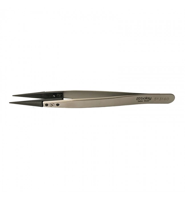 Boley stainless steel tweezers with carbon fibre points 130mm