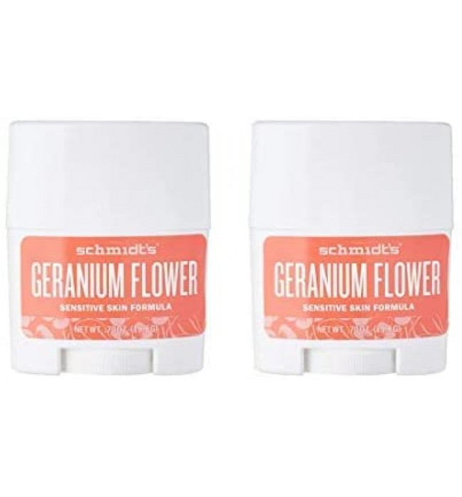 Pack of 2 Schmidt’s Deodorant Geranium (sensitive skin) stick travel size