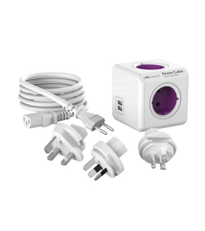 PowerCube ReWirable 2 USB Ports, 4 Power sockets 3 plugs UK, USA, Australia 100–250 V 1,5 m
