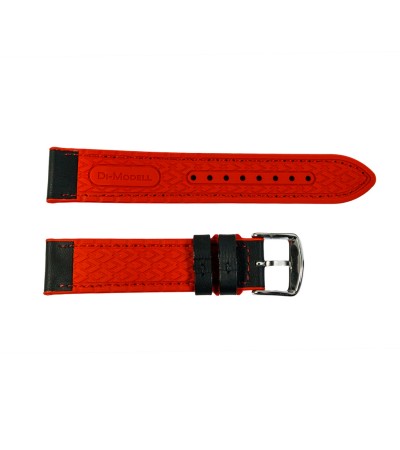 Daytona silicone and leather watch strap in black and red 20mm