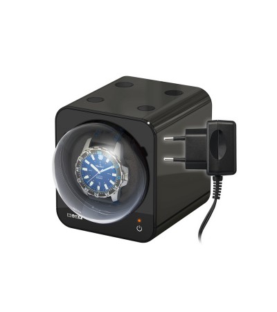 Boxy Fancy Brick black watch winder box for one watch combinable with adapter