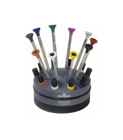 Bergeon 30081-S10 set of 10 screwdrivers on a rotating base from 0.50 to 3.00mm