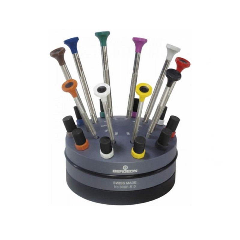 Bergeon 30081-S10 set of 10 screwdrivers on a rotating base from 0.50 to 3.00mm Bergeon 30081-S10 set of 10 screwdrivers on a rotating base from 0.50 to 3.00mm