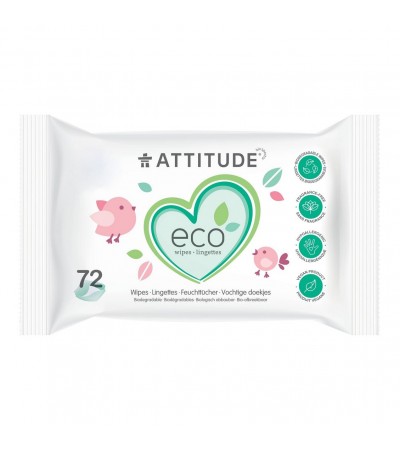 ATTITUDE Baby Leaves 100% Biodegradable Baby Wipes, Unscented, 72 Pcs