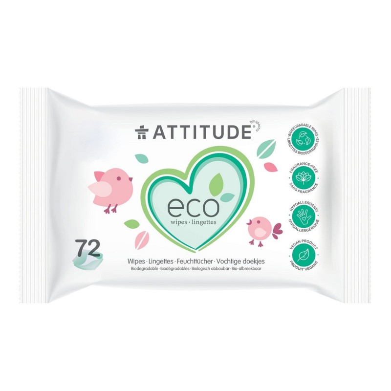 ATTITUDE Baby Leaves 100% Biodegradable Baby Wipes, Unscented, 72 Pcs ATTITUDE Baby Leaves 100% Biodegradable Baby Wipes, Unscented, 72 Pcs