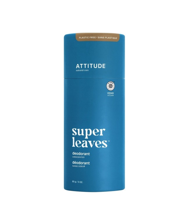 ATTITUDE Super Leaves, Plastic-Free Deodorant, Unscented