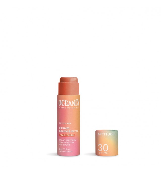 ATTITUDE Oceanly PHYTO-SUN Lip Balm SPF 30 - Peachy Shell with Zinc Oxide