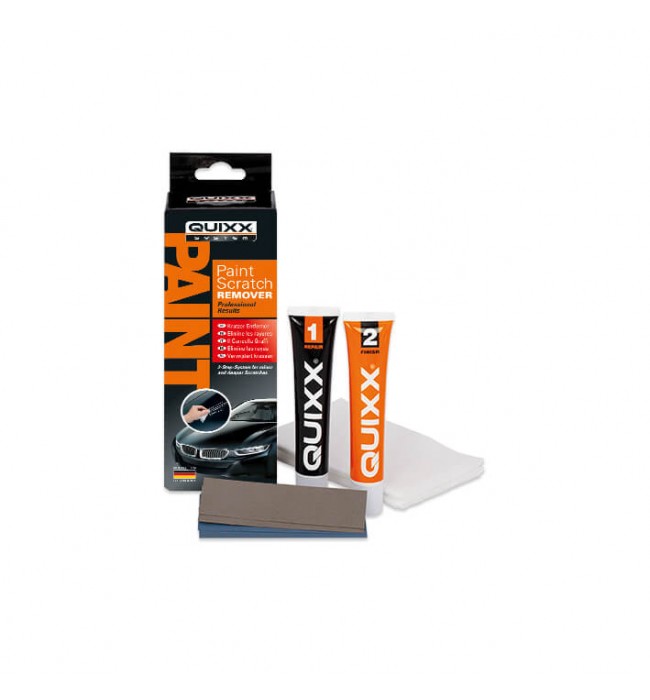 QUIXX Paint Scratch Remover Kit (Ref. 00070) – 2-Step Repair System with Repair No.1 + Finish No.2, Polishing Cloths & 3000-Grit Sandpaper, Made in Germany
