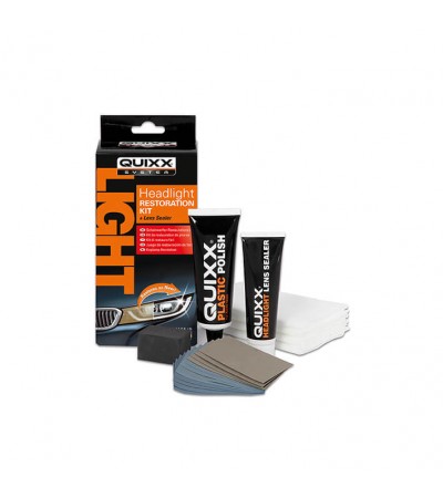 QUIXX Headlight Restoration Kit Removes Yellowing + UV Sealer Plastic Lenses, ref. 00084