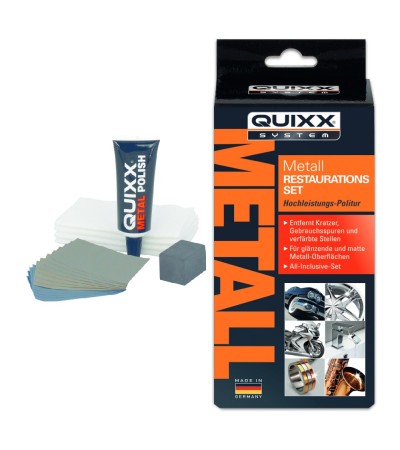 QUIXX Metal Restoration Kit Polish + Sandpapers Restores Gloss & Brushed Metals, High Performance Polish, ref. 10206