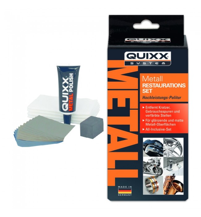 QUIXX Metal Restoration Kit Polish + Sandpapers Restores Gloss & Brushed Metals, High Performance Polish, ref. 10206