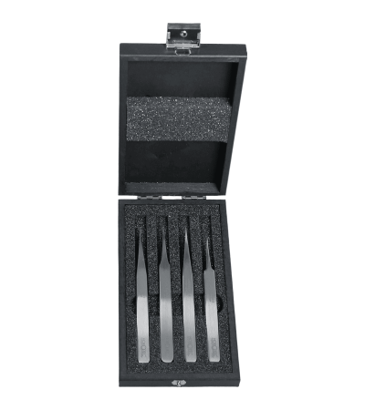 Horotec MSA12.388 Antimagnetic Tweezers Set No.1 2 3 5 904L Steel Wooden Box