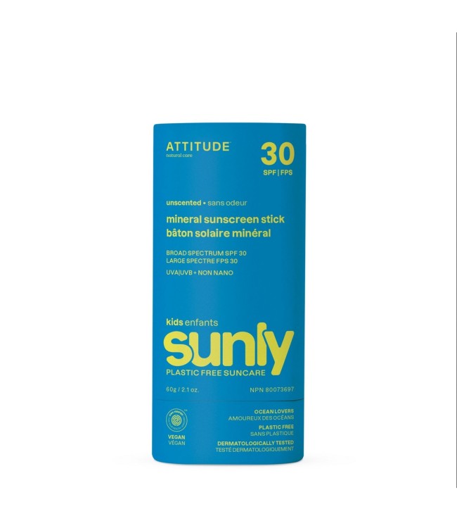 Kids Mineral Sunscreen SPF 30, Unscented, Sunly, ATTITUDE