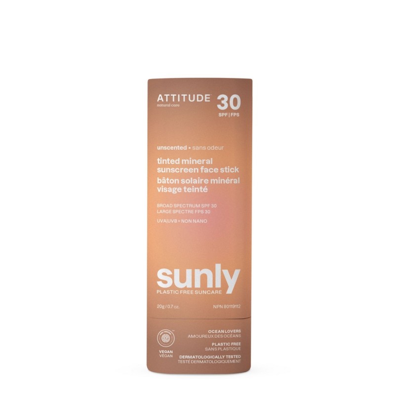 Tinted Mineral Sunscreen Face Stick, SPF 30, Unscented, Sunly, ATTITUDE Tinted Mineral Sunscreen Face Stick, SPF 30, Unscented, Sunly, ATTITUDE