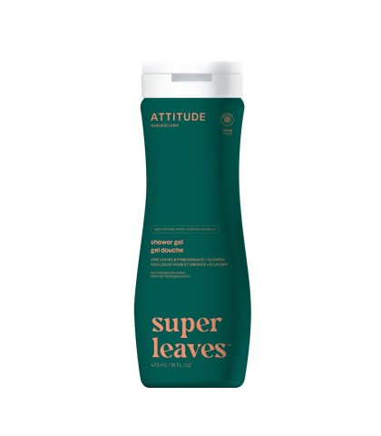 Glowing Shower Gel, Vine Leaves and Pomegranate, Super leaves, ATTITUDE