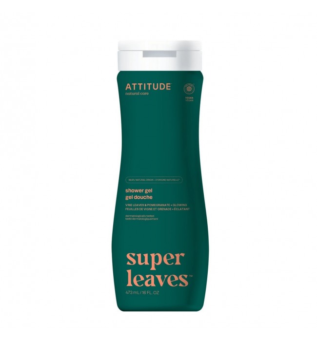 Озаряващ душ гел с лозови листа и нар, Super Leaves, ATTITUDE
