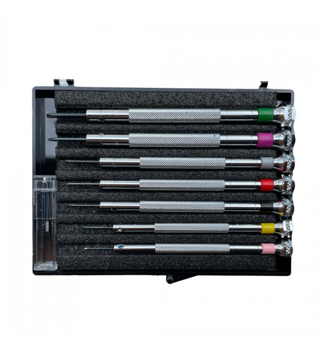 Beco Technic set of 7 screwdrivers 0.60 to 2.00 mm in plastic box with spare blades