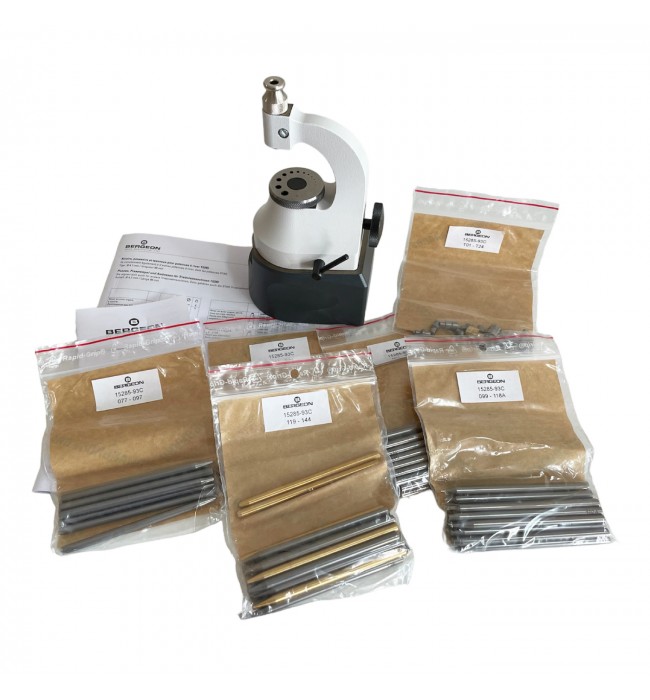 Bergeon 15285-93C staking tool and friction jeweling outfit, with 120 punches and 24 stakes in wooden box