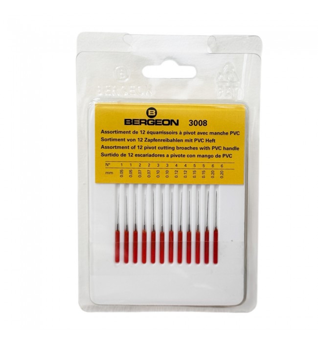 Bergeon 3008 Set of 12 Pivot Cutting Broaches with PVC Handle