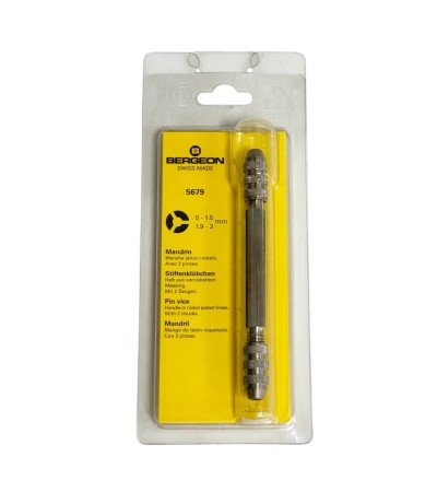 Bergeon 5679 Pin Vice Handle in Nickel Plated Brass, 2 Chucks 0 - 1.5, 1.9 - 3 mm