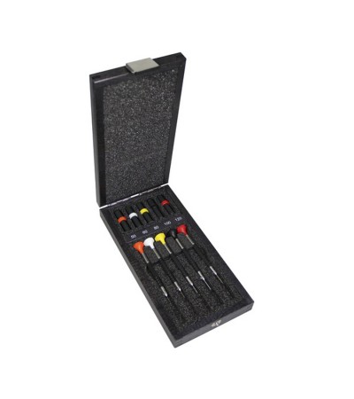 Bergeon 6899-A05 assortment of 5 screwdrivers in wooden box 0.50 to 1.20 mm
