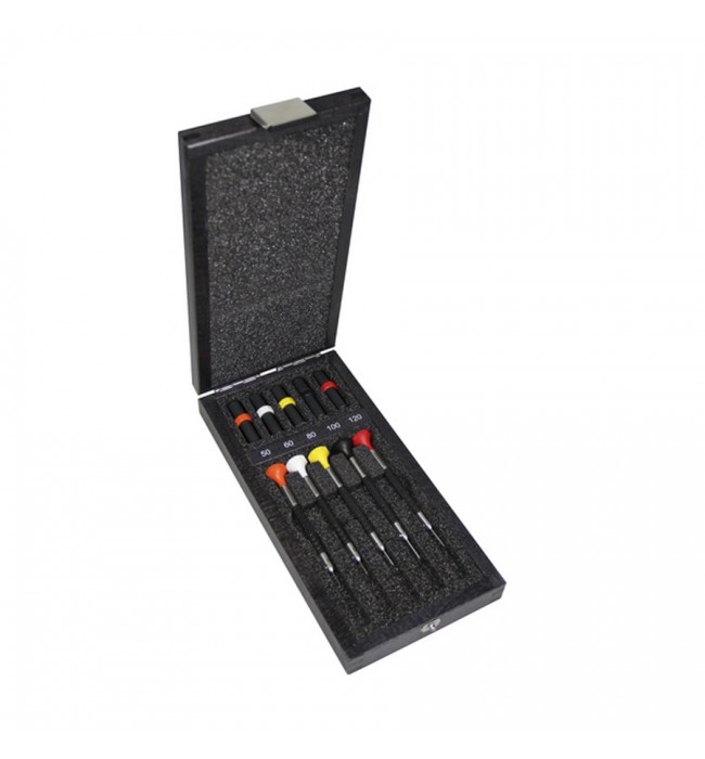 Bergeon 6899-A05 assortment of 5 screwdrivers in wooden box 0.50 to 1.20 mm