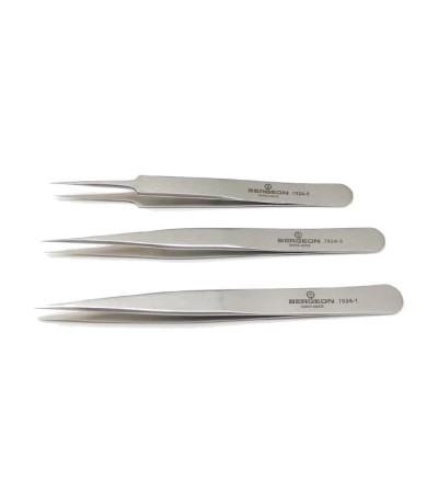 Bergeon 7024-P03 set of 3 non magnetic watchmaker tweezers