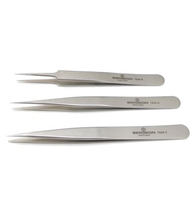 Bergeon 7024-P03 set of 3 non magnetic watchmaker tweezers