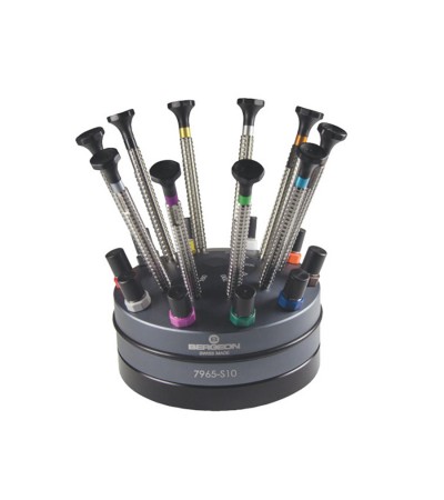 Bergeon 7965-S10 special knurled handle screwdriver set deluxe heavyweight stand