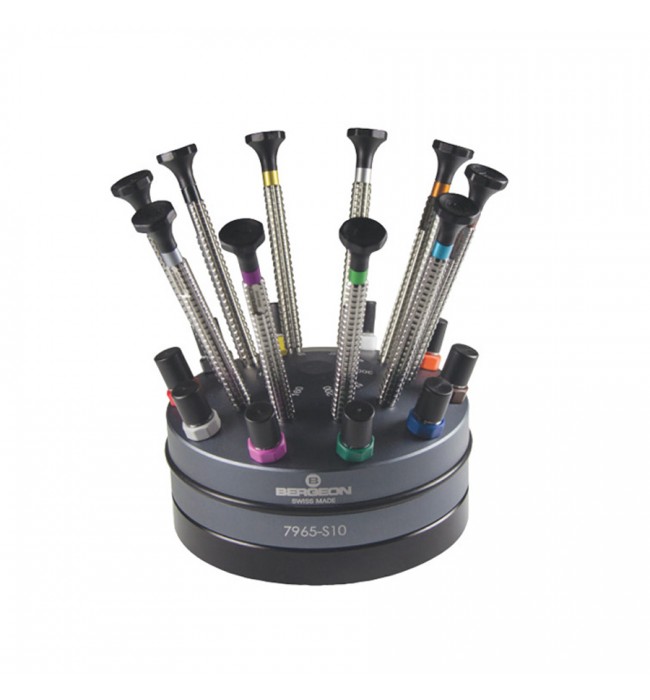 Bergeon 7965-S10 special knurled handle screwdriver set deluxe heavyweight stand