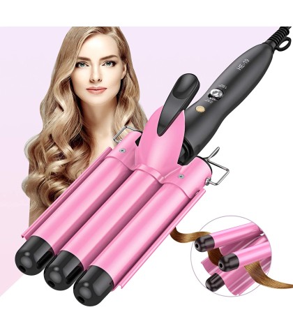 BESTOPE Hair Curling Iron with 3 Barrels - Pink