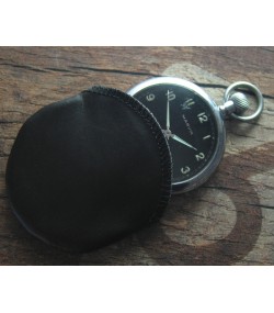 Black leather pouch for pocket watch 60 mm, opening 50 mm