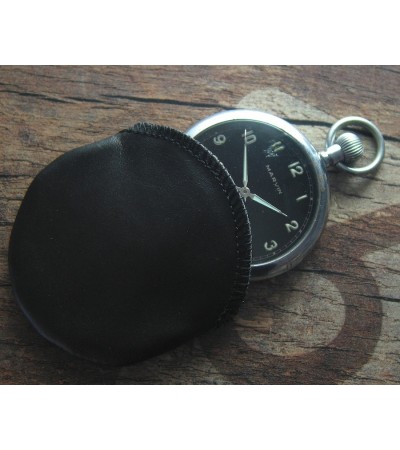 Black leather pouch for pocket watch 60 mm, opening 50 mm