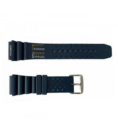 Blue rubber diver watch strap with decompression table and stainless steel buckle 22 mm, 24 mm