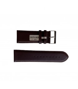 Brown leather smooth strap with stitch for watch 28mm