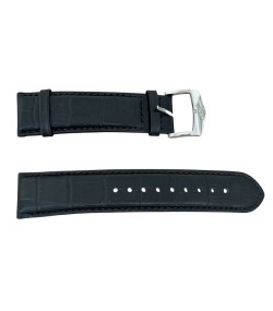 Bulova black leather watch strap with steel buckle, 22mm