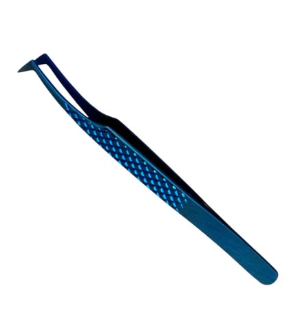 Buzzufy C11 curved 90Β° blue tweezer, non-magnetic for watchmakers and jewellers, 120mm