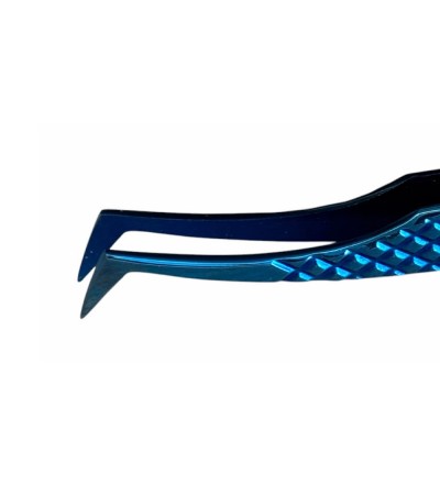 Buzzufy C11 curved 90° blue tweezer, non-magnetic for watchmakers and jewellers, 120mm