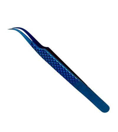 Buzzufy C13 curved blue tweezer, non-magnetic for watchmakers and jewellers, 125mm