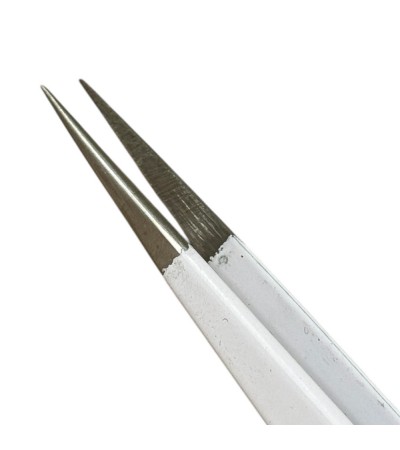 Buzzufy C16 white coated tweezer for watch parts, non-magnetic, 140mm