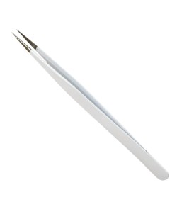 Buzzufy C16 white coated tweezer for watch parts, non-magnetic, 140mm