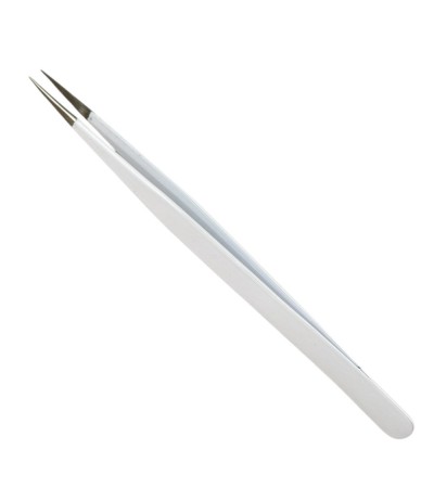 Buzzufy C16 white coated tweezer for watch parts, non-magnetic, 140mm