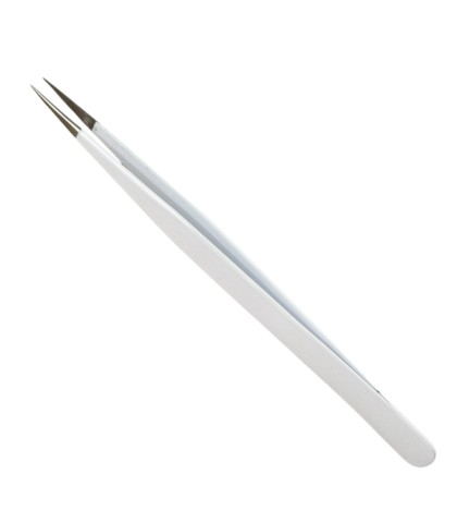 Buzzufy C16 white coated tweezer for watch parts, non-magnetic, 140mm