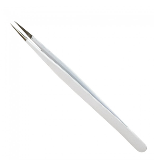 Buzzufy C16 white coated tweezer for watch parts, non-magnetic, 140mm