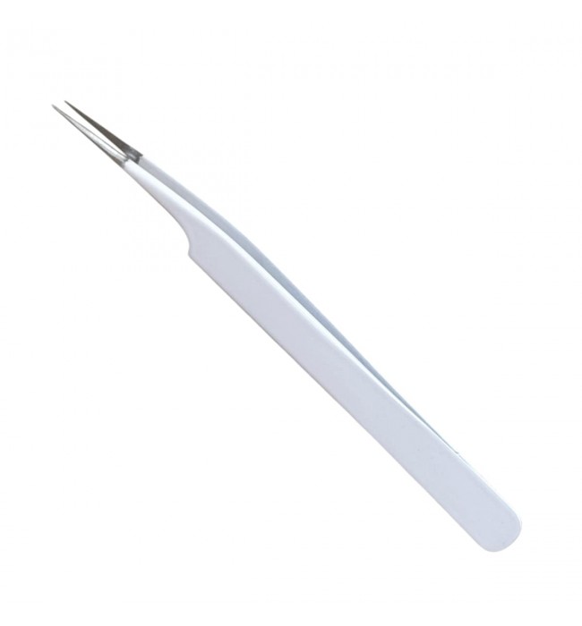 Buzzufy C17 white coated tweezer for watch parts, non-magnetic, 120mm