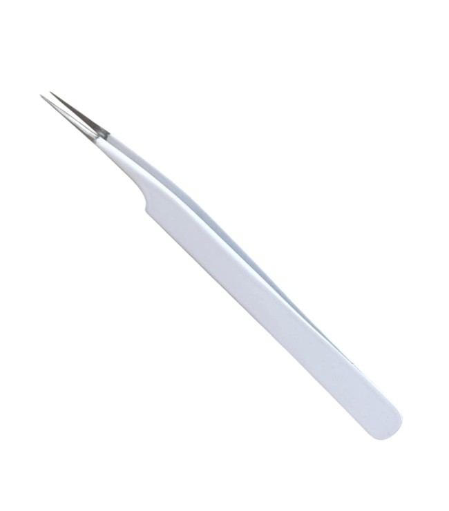 Buzzufy C17 white coated tweezer for watch parts, non-magnetic, 120mm