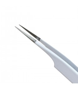 Buzzufy C17 white coated tweezer for watch parts, non-magnetic, 120mm